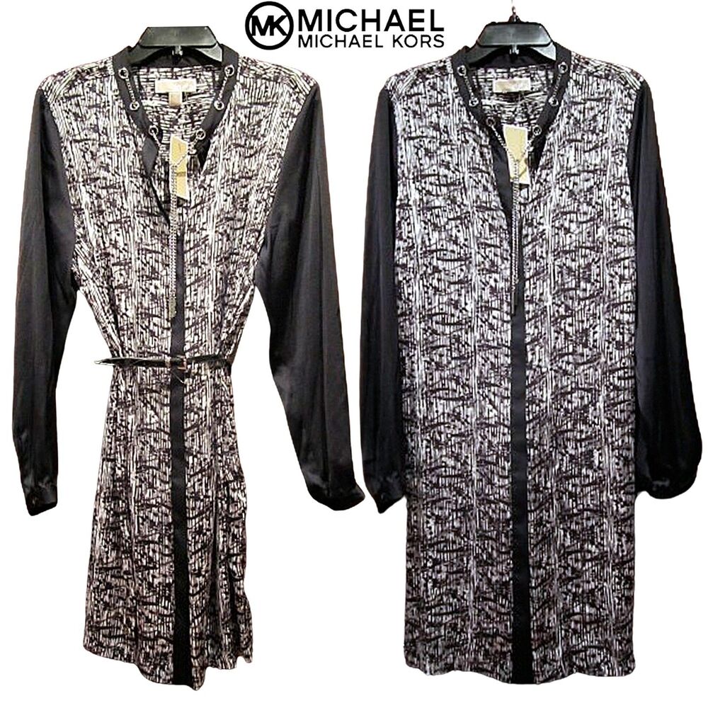 MICHAEL Michael Kors NEW Grommets Chain Neck Long-Sleeve Mini Shirt Dress